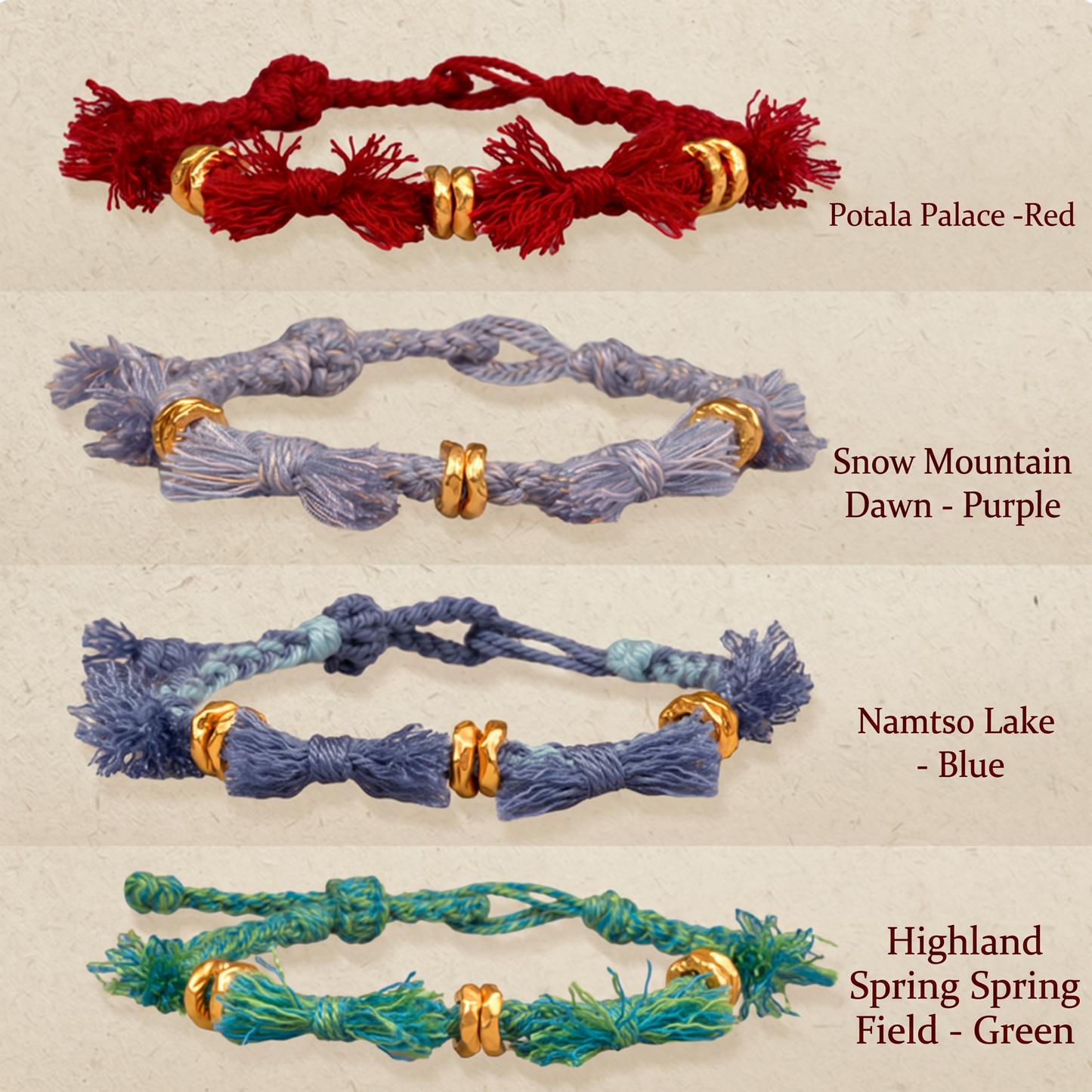 24k Fine 999 Gold Fortune Beads Tibetan-Inspired Handwoven Cord Bracelet