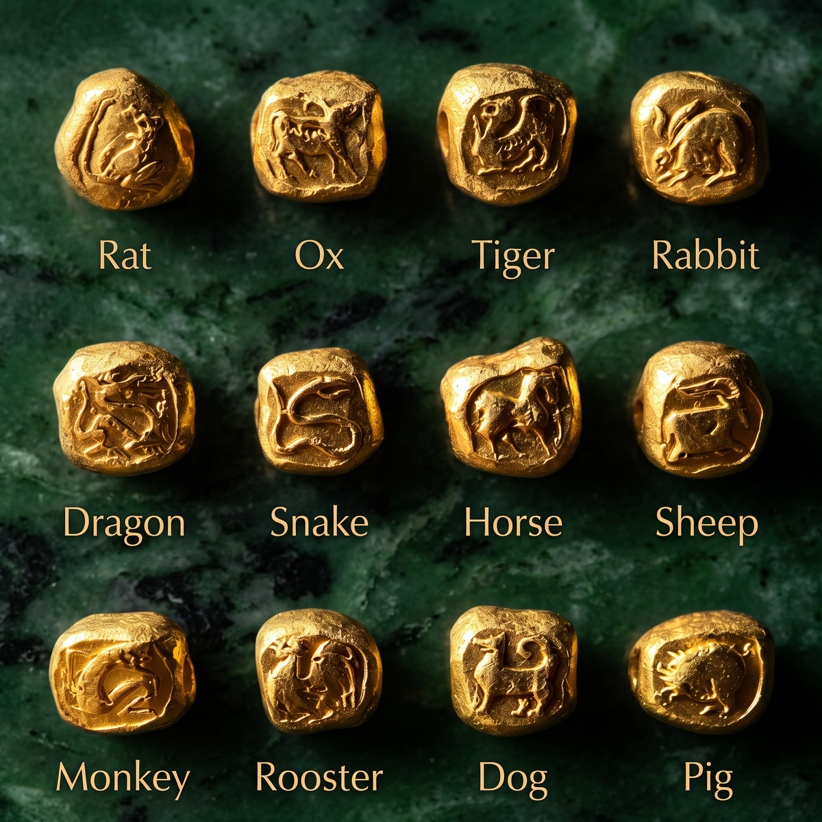 24k 999 Gold Chinese Zodiac Gold Bead Spacer Antique Style D.I.Y Craft Supply