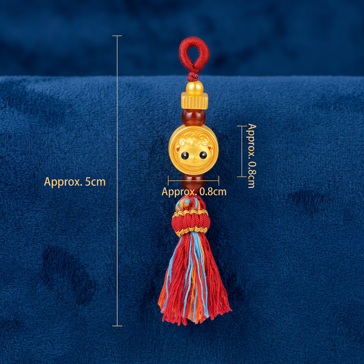999 24K Gold Chinese Zodiac Sheep Goat Charm Agate Bead Phone Strap Keychain Accessory