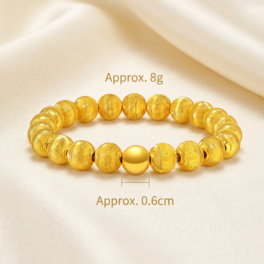 24K Gold Cat Eye Sparkling Round Beads Minimal Elastic Luxurious Bracelet