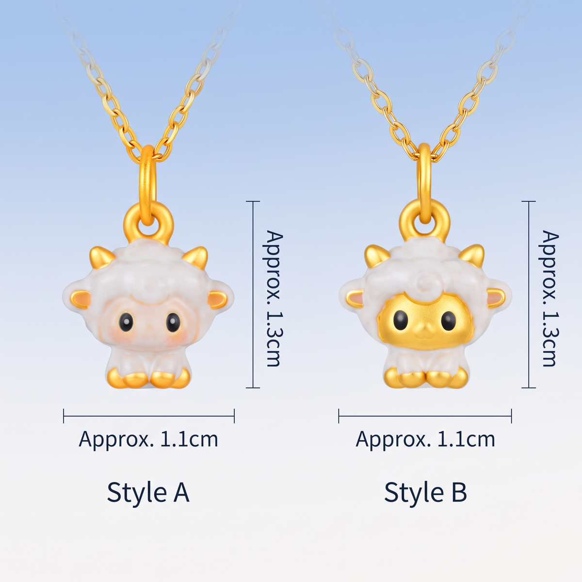 999 24K Gold Enamel Ceramic Lamb Zodiac Sheep Pendant Fluffy Cute Charm