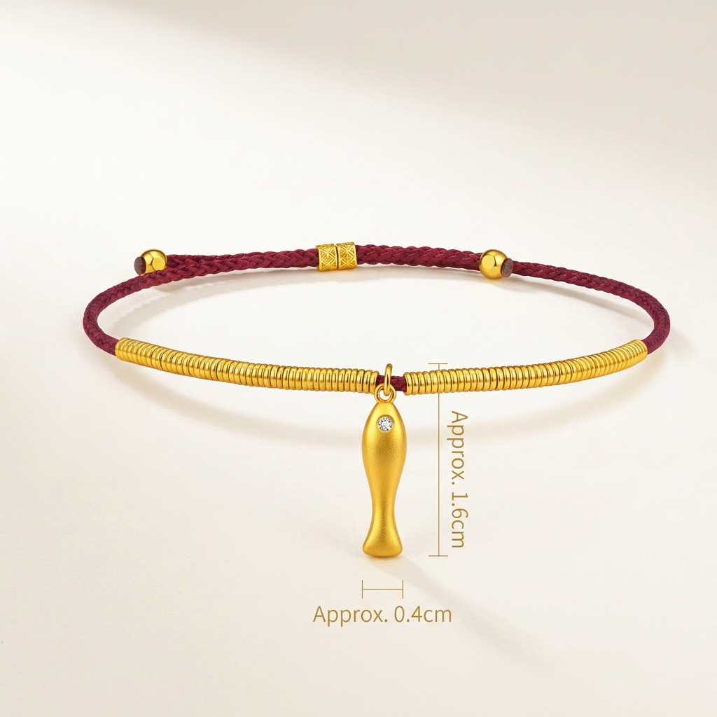 24K 999 Gold Lucky Fish Charms Braided Cord Adjustable Bracelet