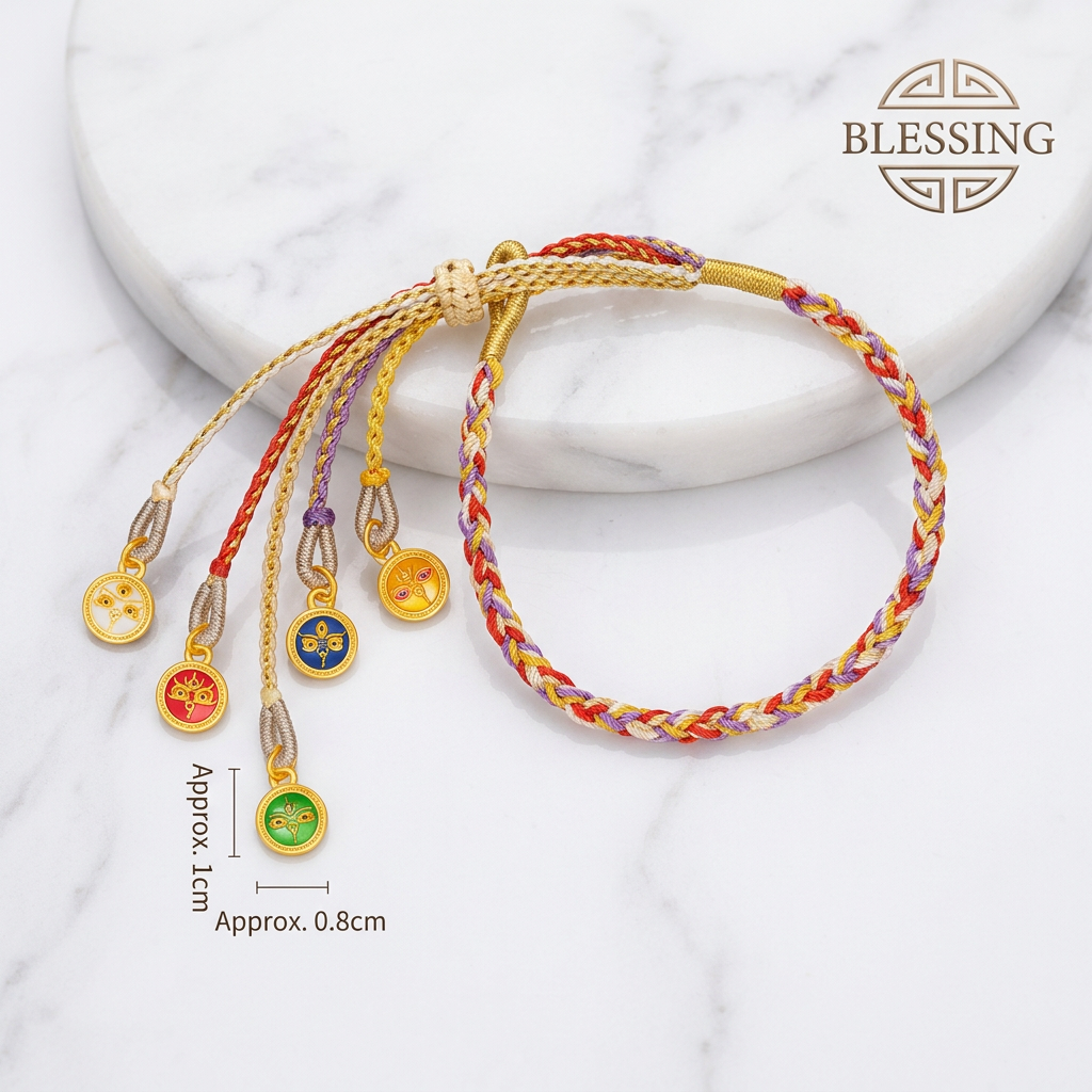 24K 999 Gold Lucky Five-Way Wealth God Cord Bracelet