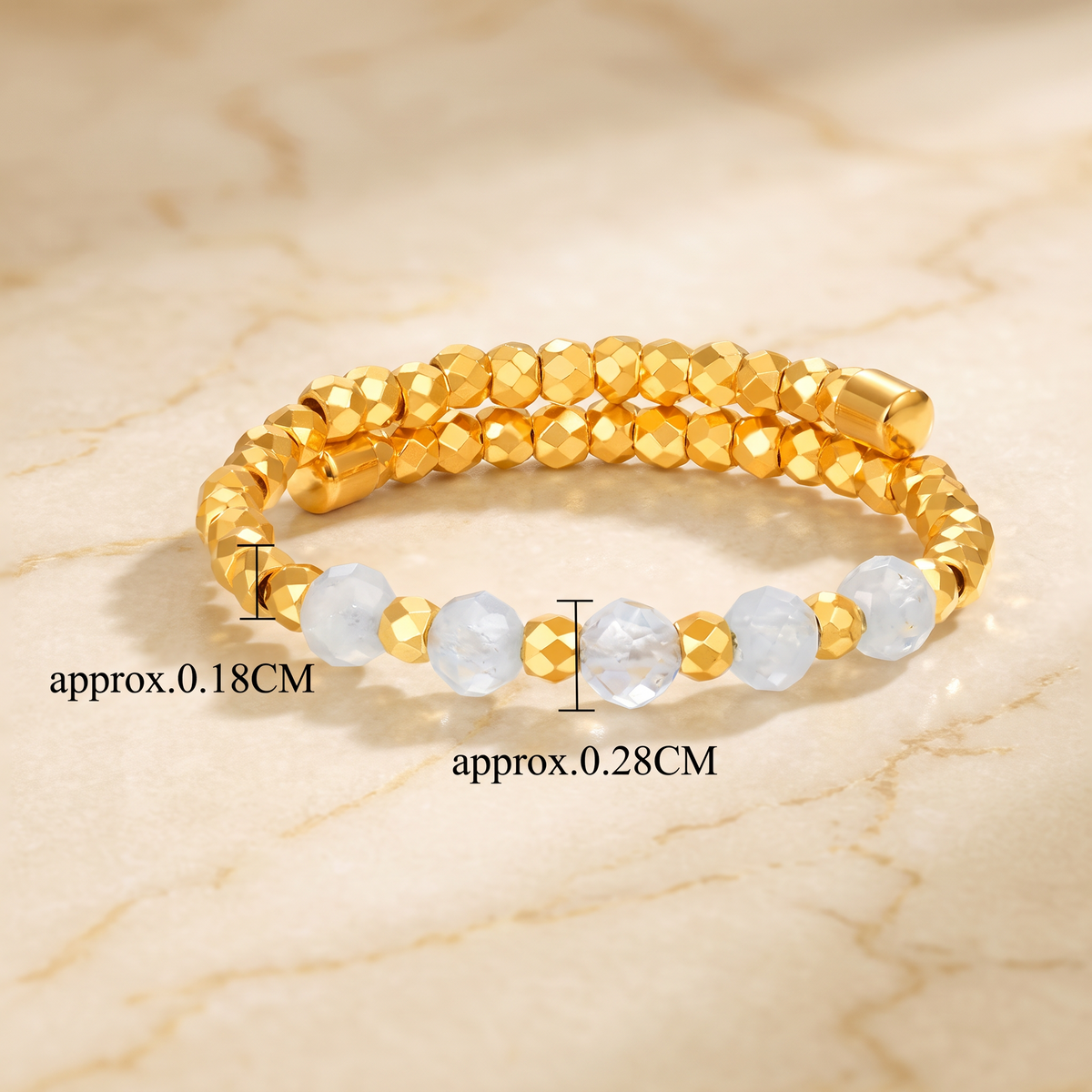 24K Gold Aquamarine Inlaid Beaded Ring