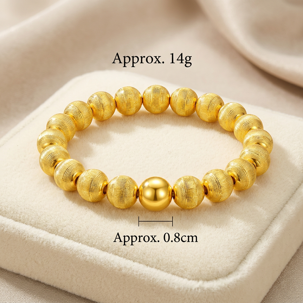 24K Gold Cat Eye Sparkling Round Beads Minimal Elastic Luxurious Bracelet