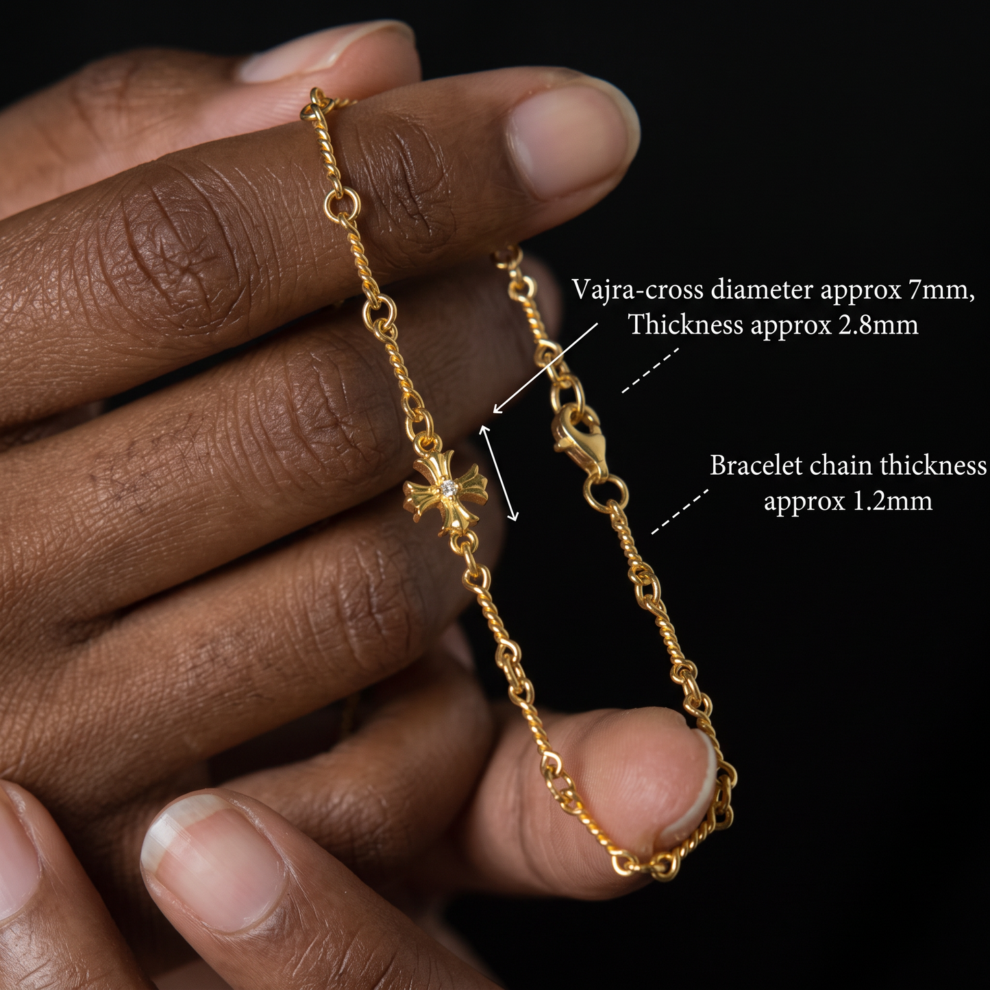 24K 999 Fine Gold Cross Twist Chain and Link Bracelet