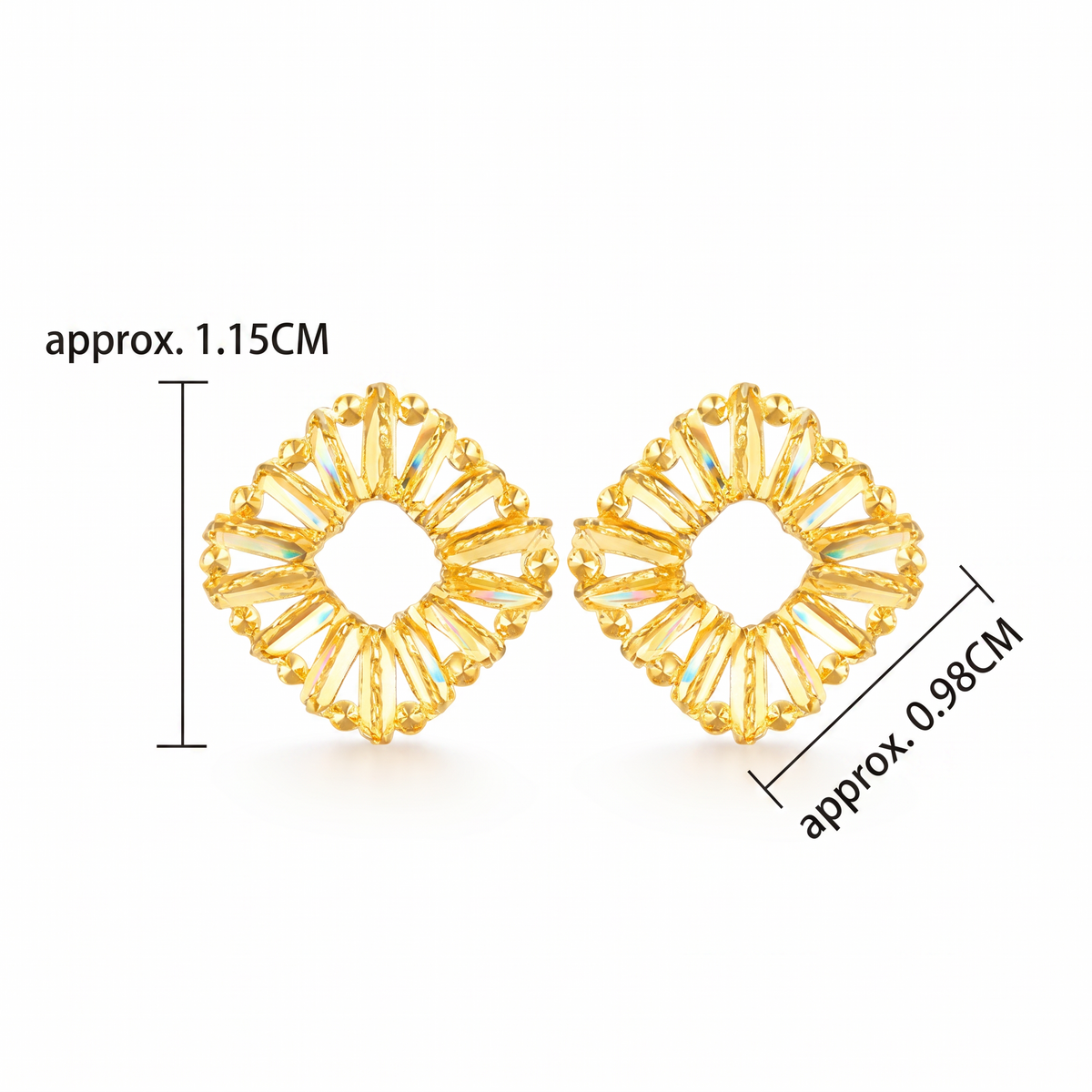 18K Fine Gold Shimmer Square Minimal Stud Earrings