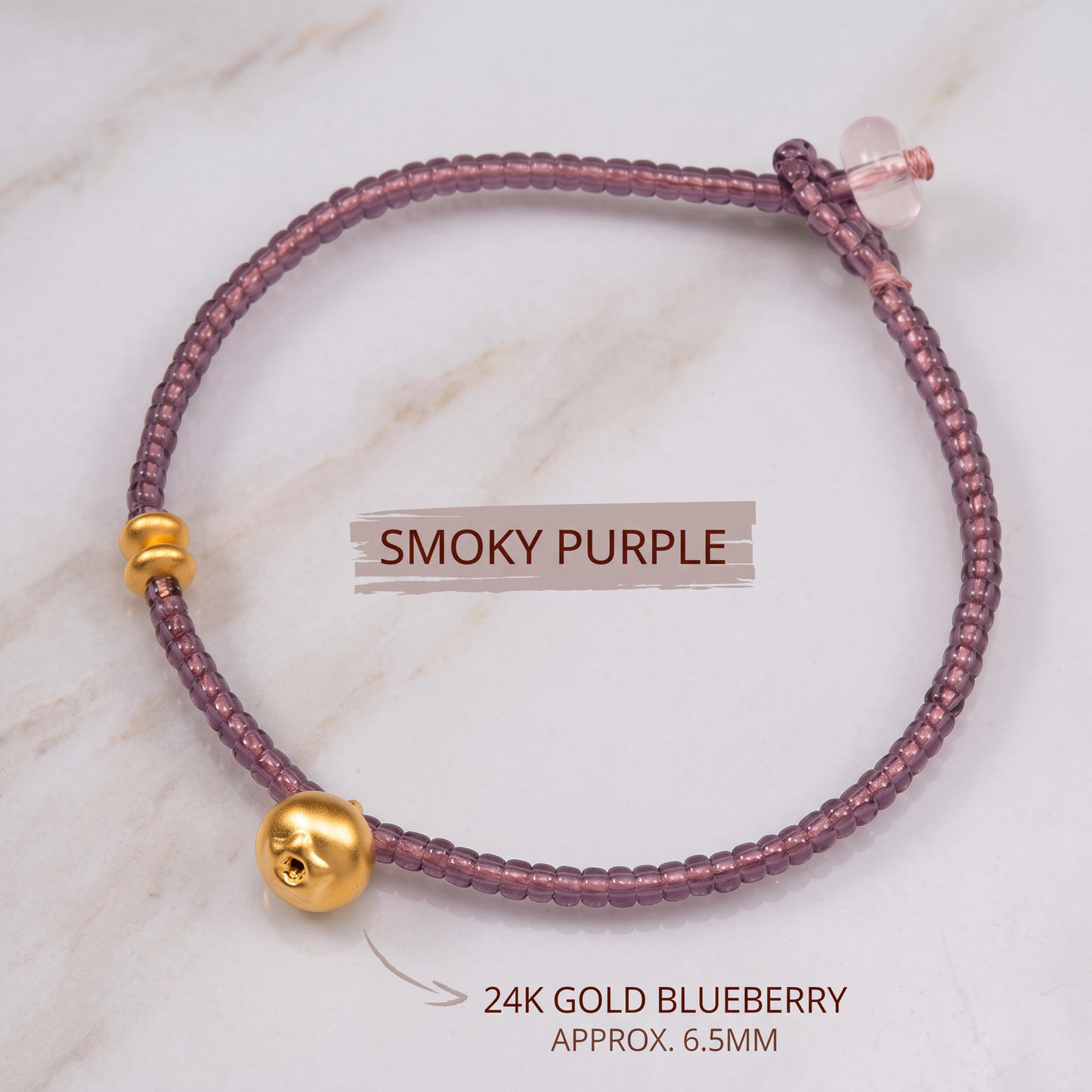 24k Fine 999 Gold Fortune Blueberry Charm Glazed Crystal Beads Bracelet
