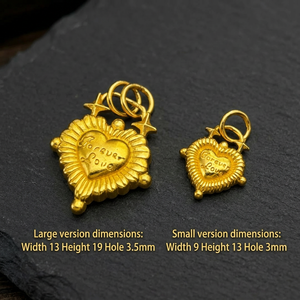 24k Fine Gold Forever Love Heart Engraved Charm Pendant