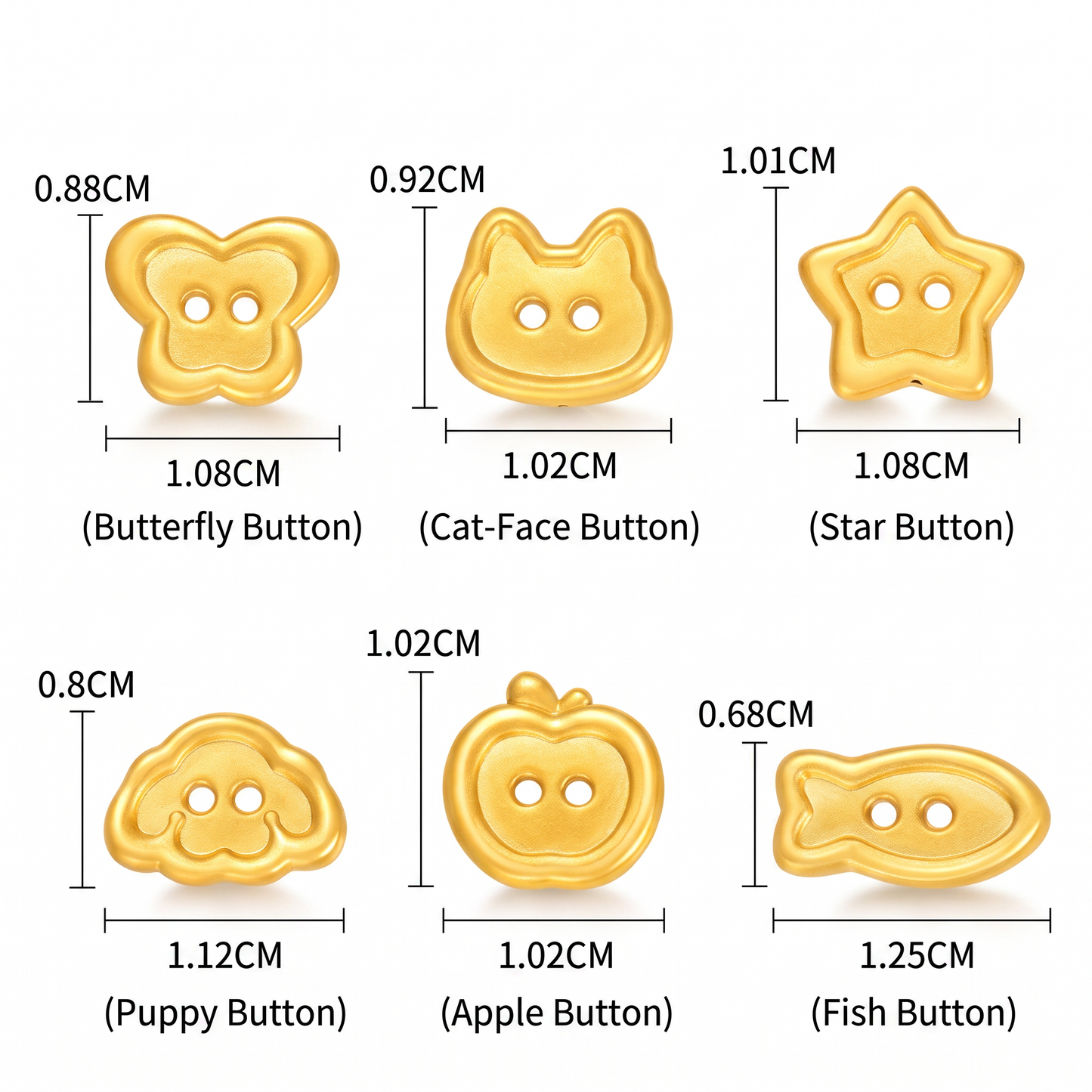 24K Hard Gold Cat Dog Cute Bead Button Style D.I.Y Charm