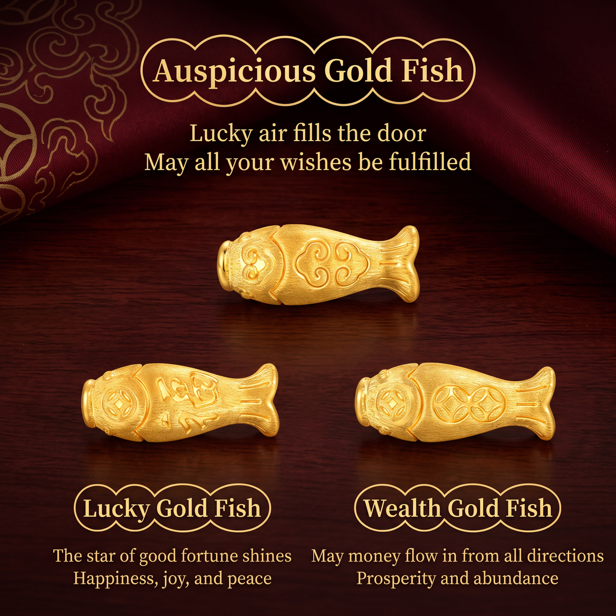 24K Fine Gold Lucky Blessing Fish D.I.Y Charm