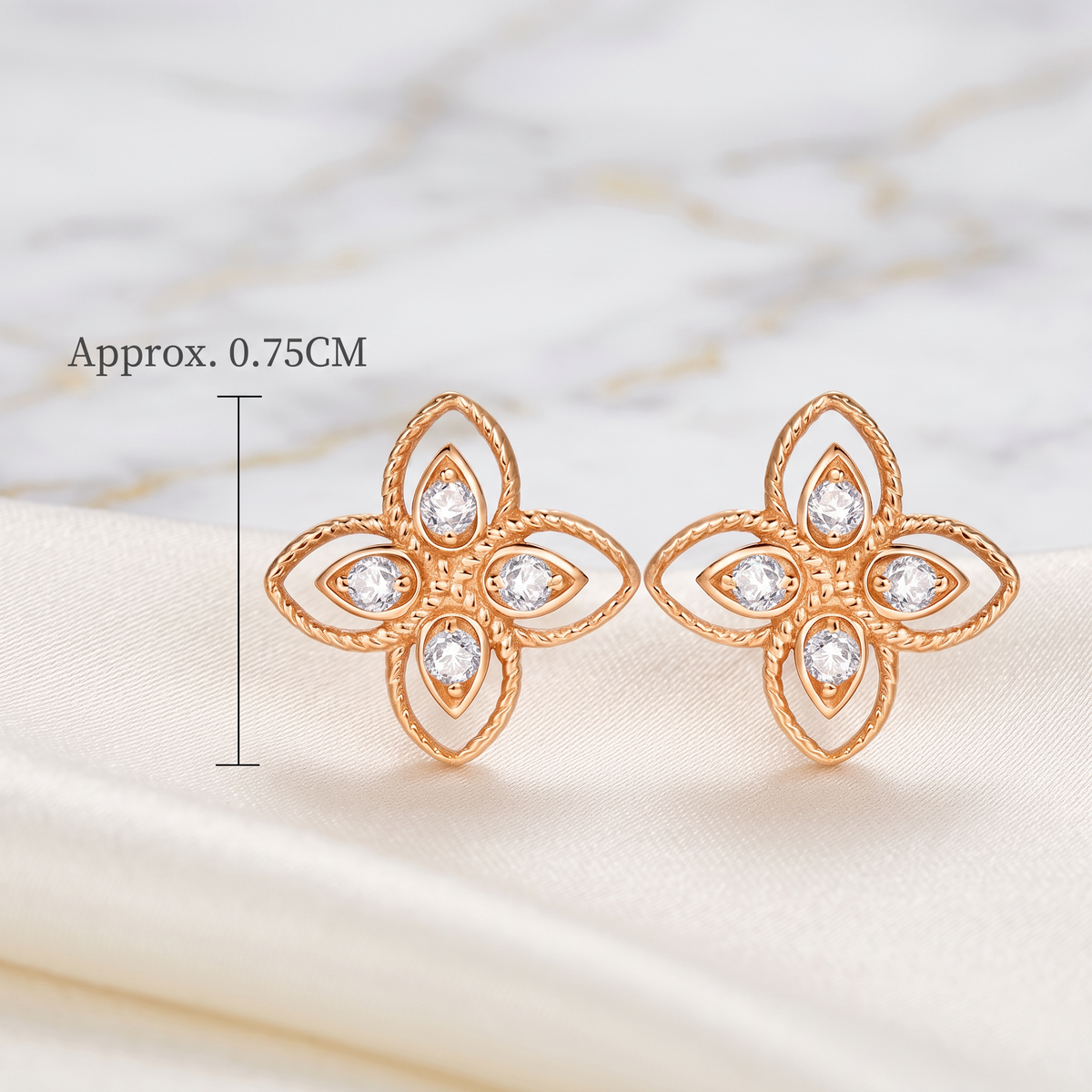 18K Fine Rose Gold Clover Lucky Moissanite Stud Earrings