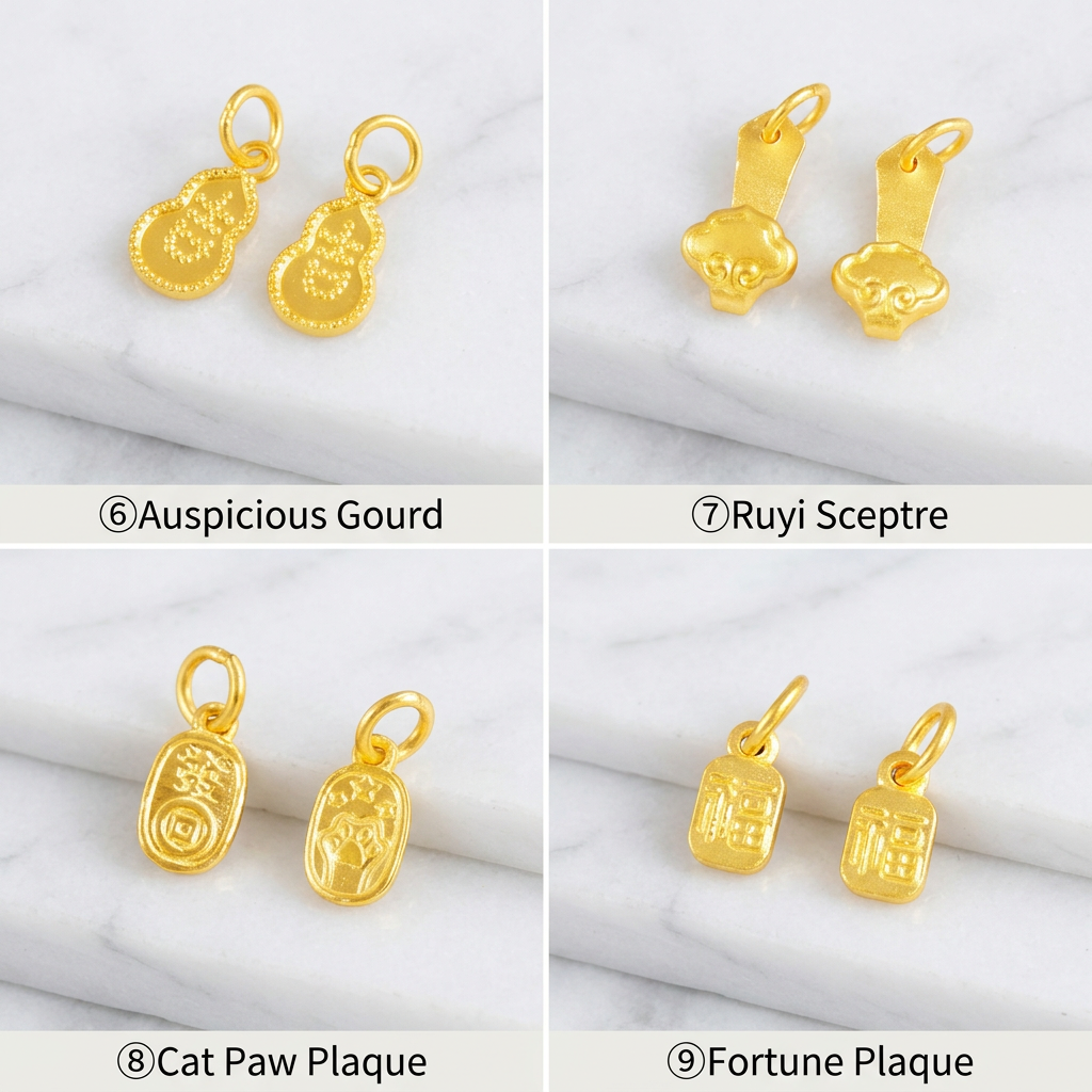 24k 999 Solid Gold D.I.Y Mini Charms Chinese Blessing Gourd Lucky Bead