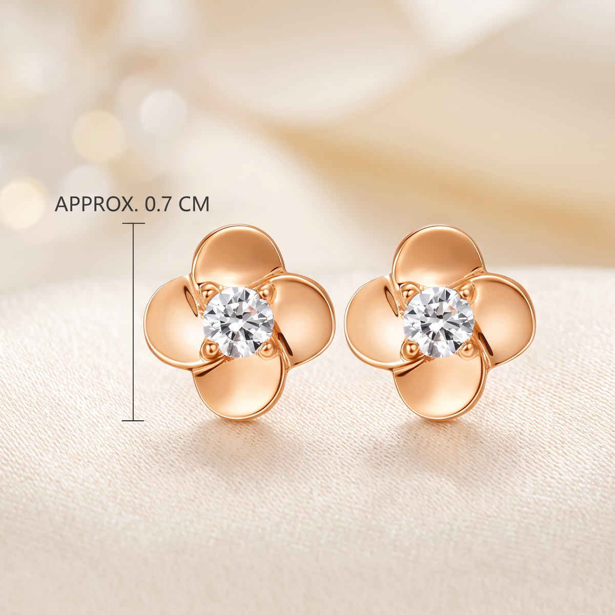 18K Fine Rose Gold Radiant Floral Flower Zirconia Stud Earrings