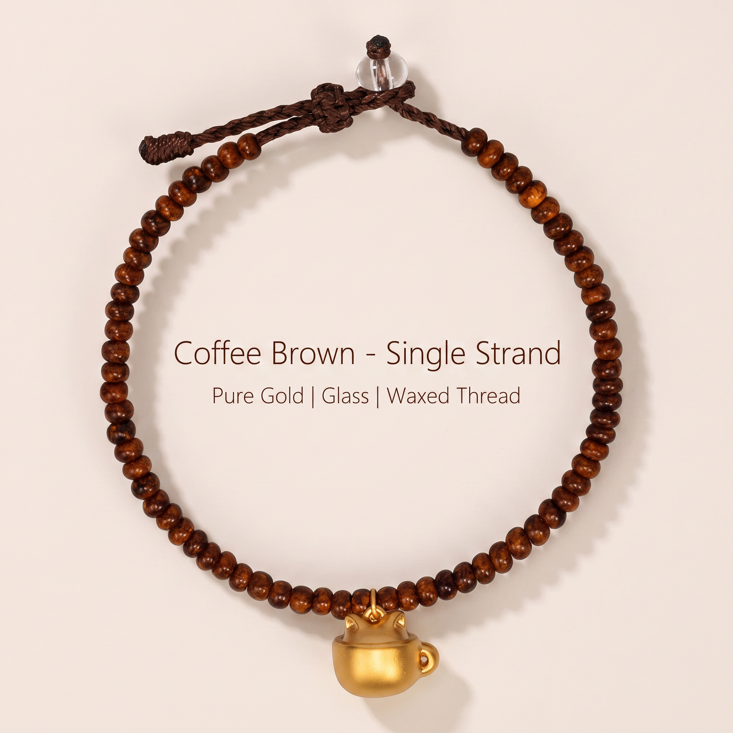 24k Pure 999 Gold Kitty Cat Coffee Mug Charm Stacking Bracelet