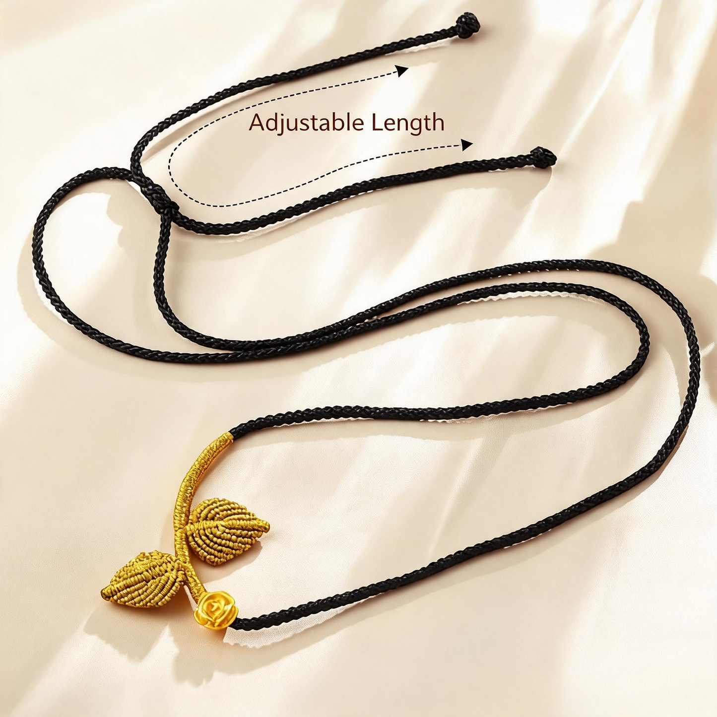 24K 999 Gold Flower Rose Charm Blessing Fu Braided Leaf Necklace