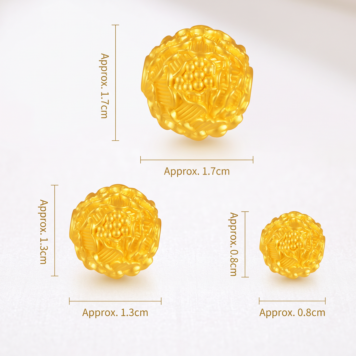 999 24K Gold Peony Flower Bead Charm D.I.Y Rounded Floral Design