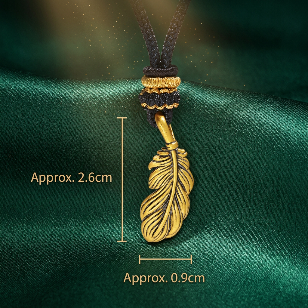 24K Gold Feather Lucky Pendant Detailed Good Fortune Braided Necklace