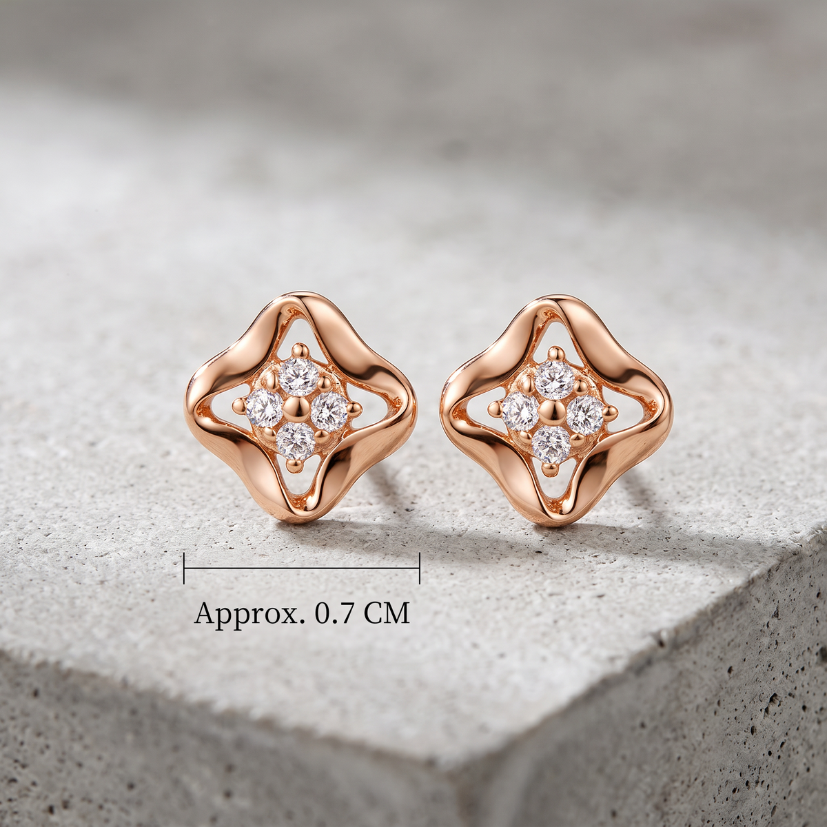 18K Fine Rose Gold Clover Lucky Zircon Stud Earrings