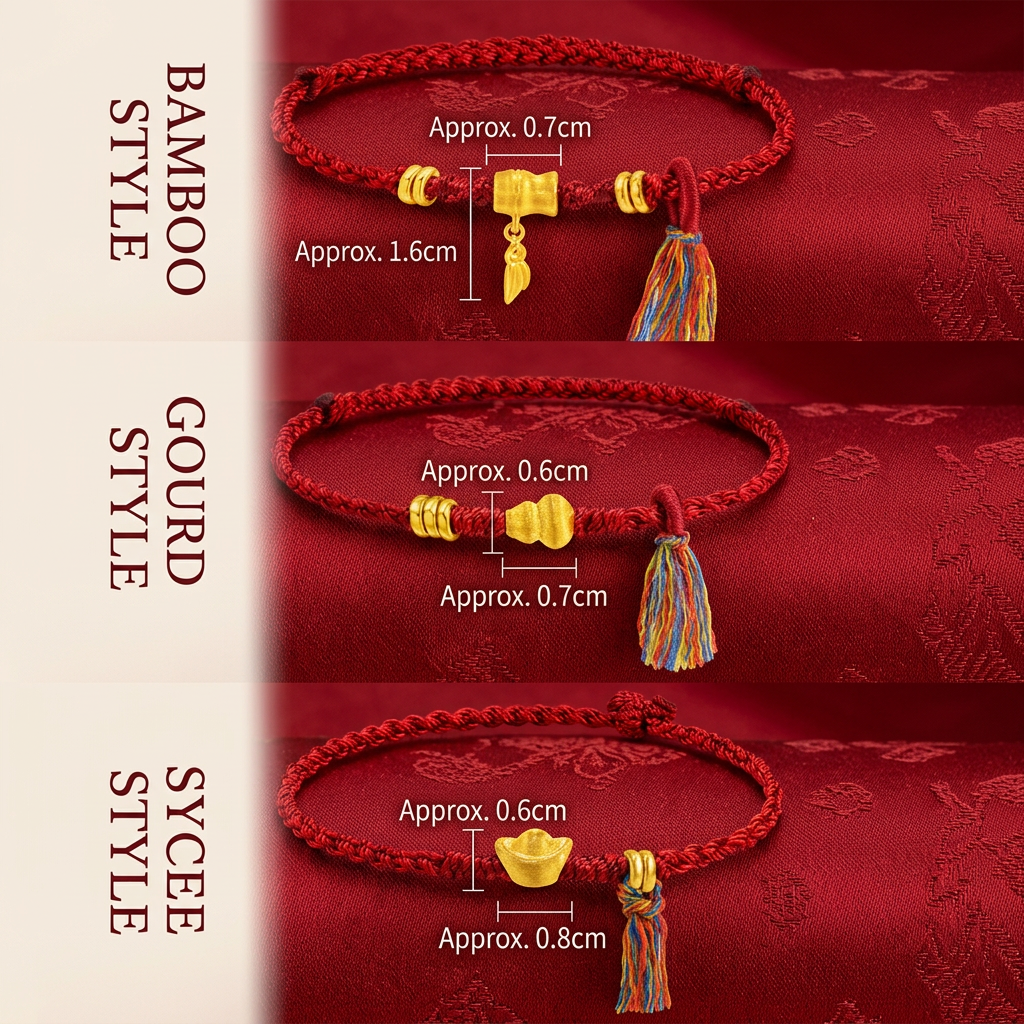 24K 999 Gold Gourd Ingot Bamboo Charm Tassel Braided Adjustable Bracelet