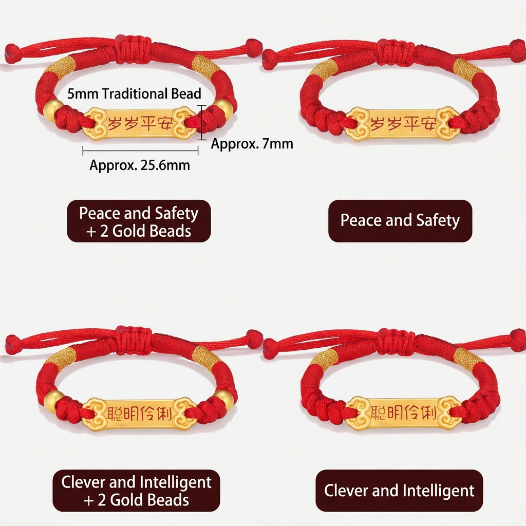 24K 999 Gold Red String Braided Bracelet Peace & Joy Charm for Infants and Children