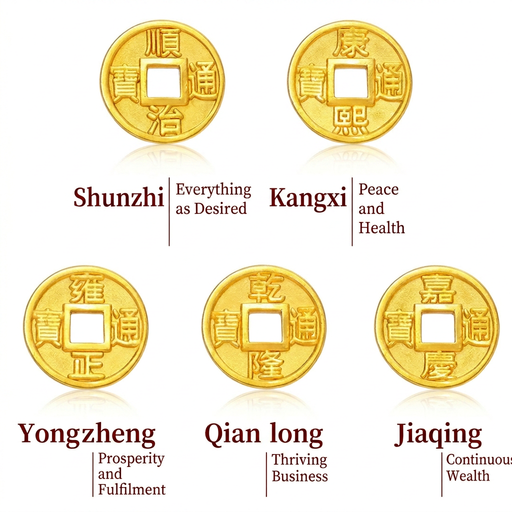24K 999 Gold The Five Emperor Coins Charm Weaving Bracelet Unisex
