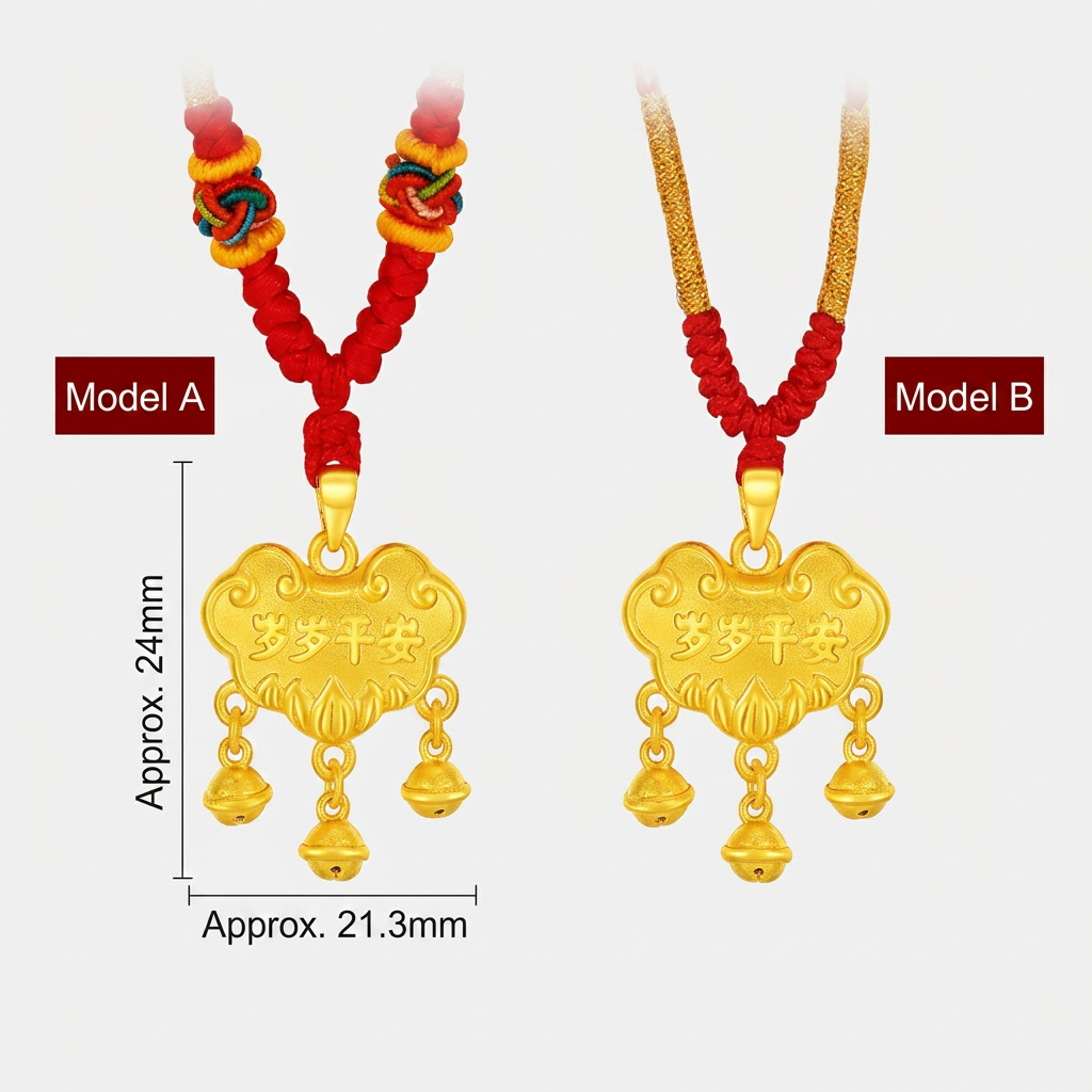 24K Gold Baby Longevity Lock Bell Pendant Weaving Necklace Full-Month & First Birthday Gift