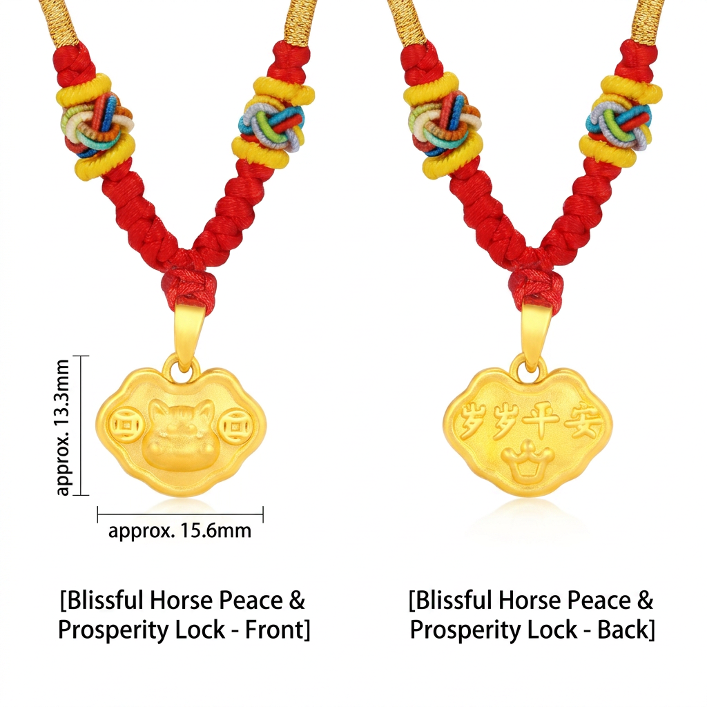 Year of the Horse Peace Lock Pendant, 999 Pure Gold Baby Lock, Children's Newborn Gift Necklace
