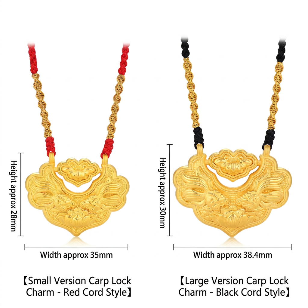 24K Gold Double Koi Fish Longevity Lock Pendant Unisex Necklace with Braided Cord
