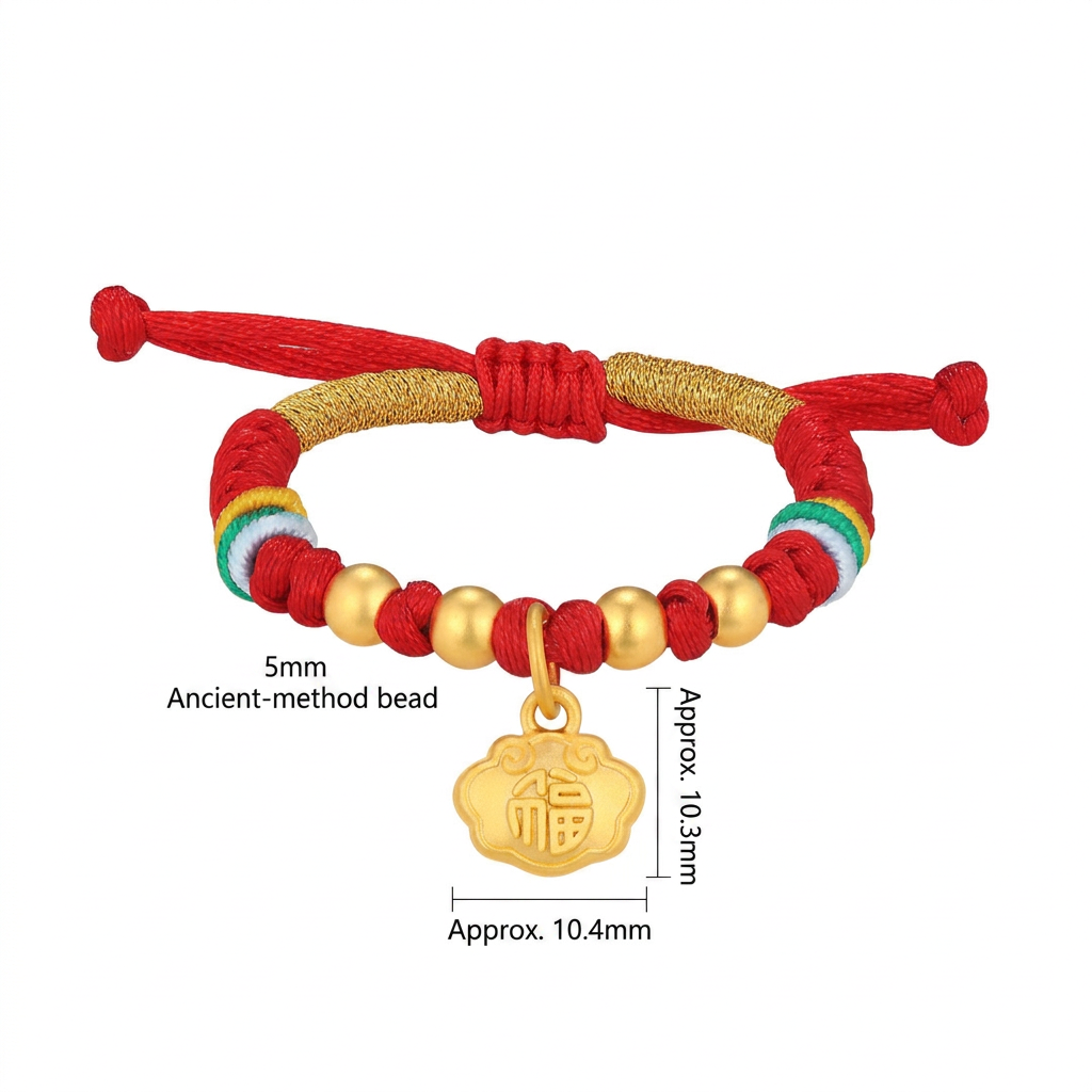 24K 999 Gold Luck Chinese Blessing Safty Lock Charm Weaving Bracelet Kid Baby Gift