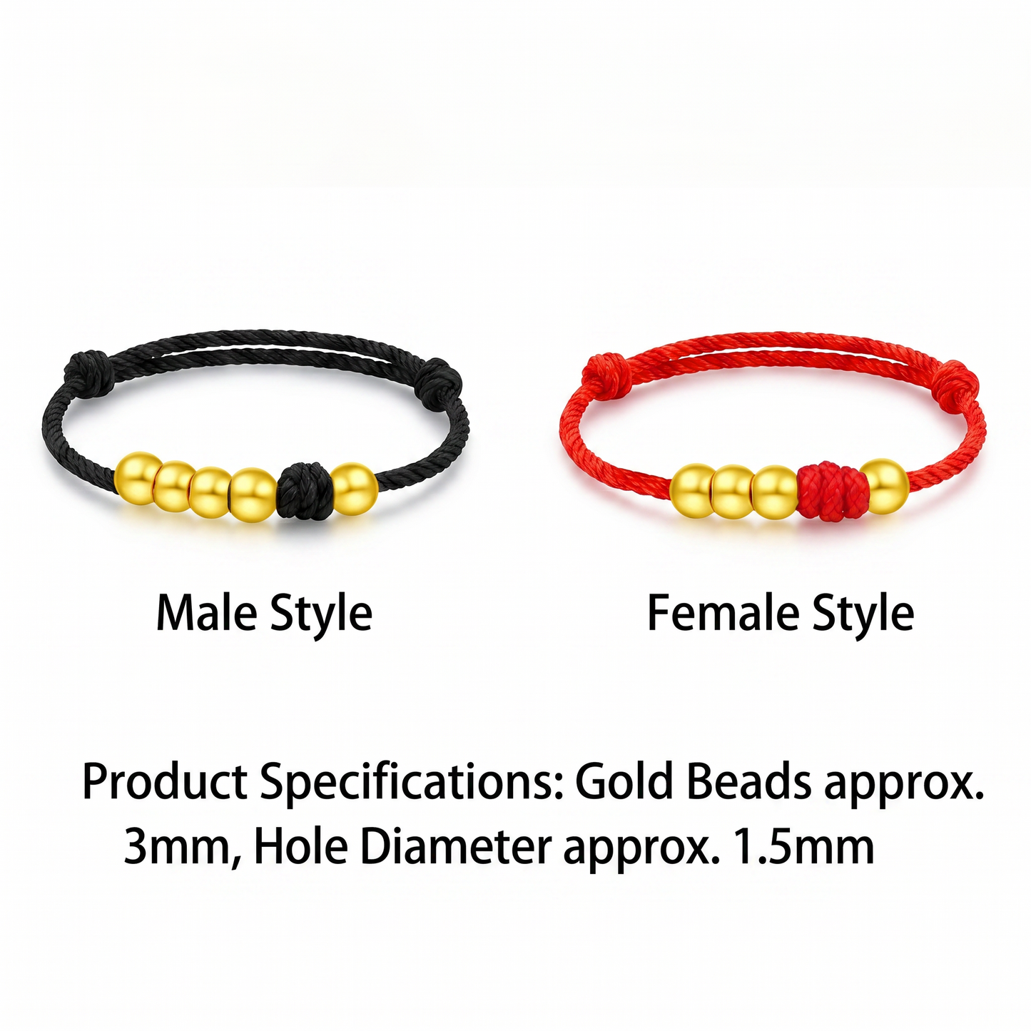 24K 999 Gold Minimal Minimalist Lucky Beads Braided String Couple Ring