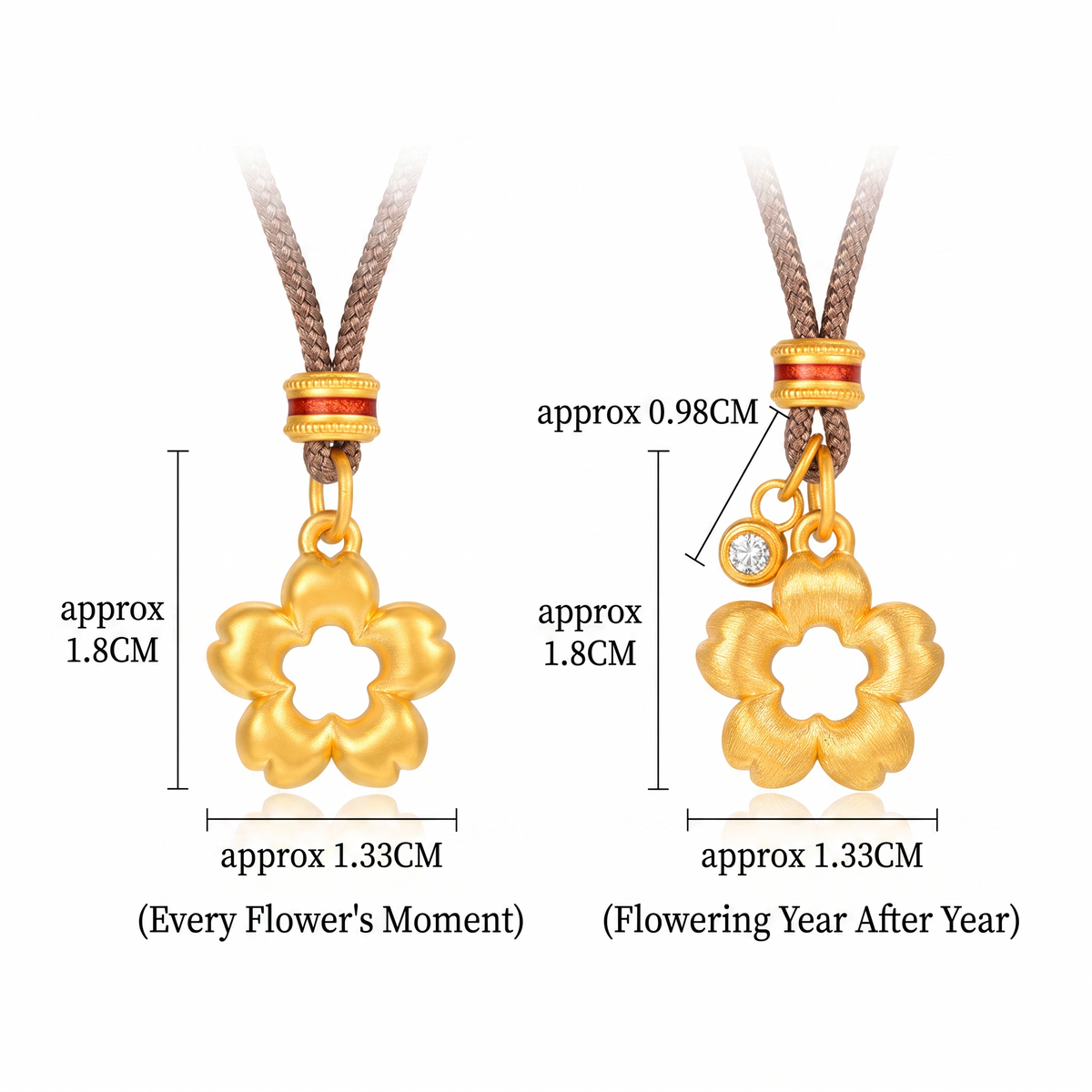 24K Gold Flower Moissanite Pendant Cord Necklace