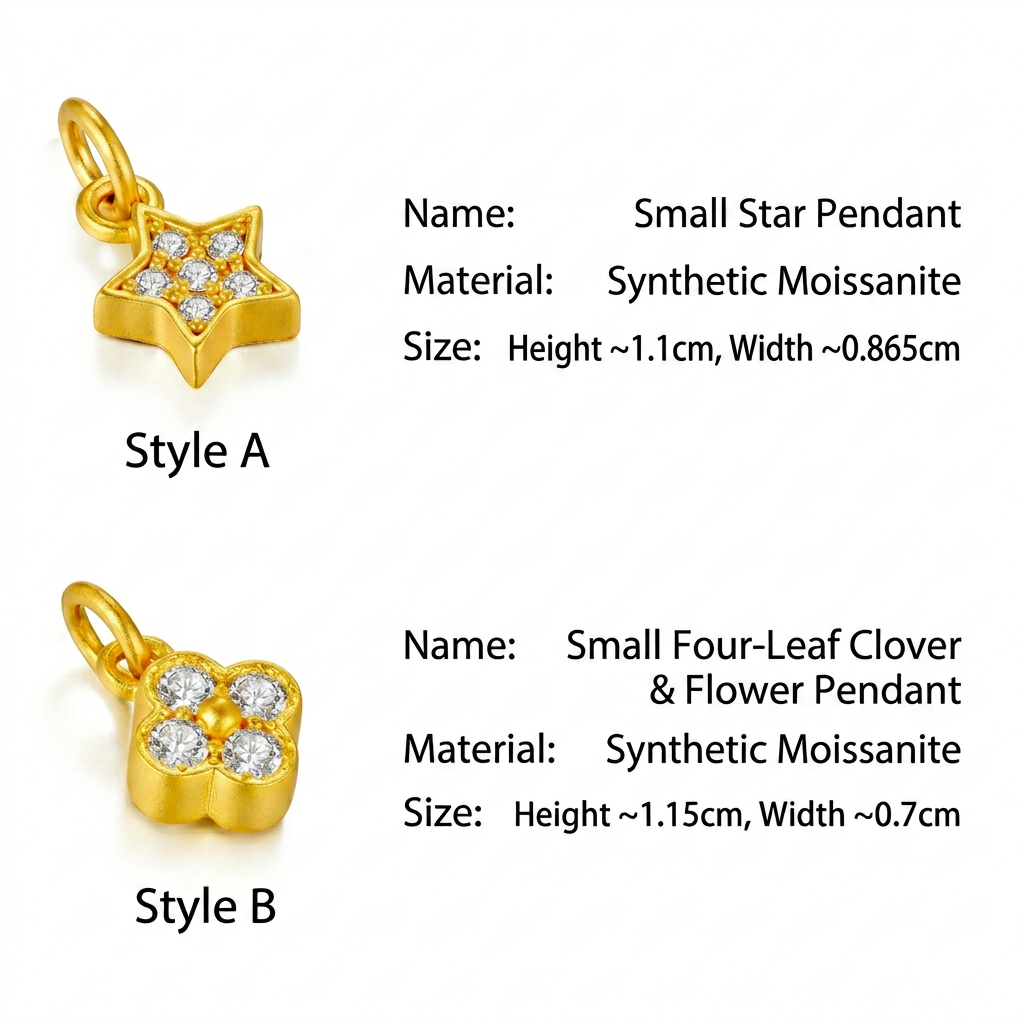 24K Gold Moissanite Star Clover Moon Multi-Style Charm D.I.Y Jewelry Making
