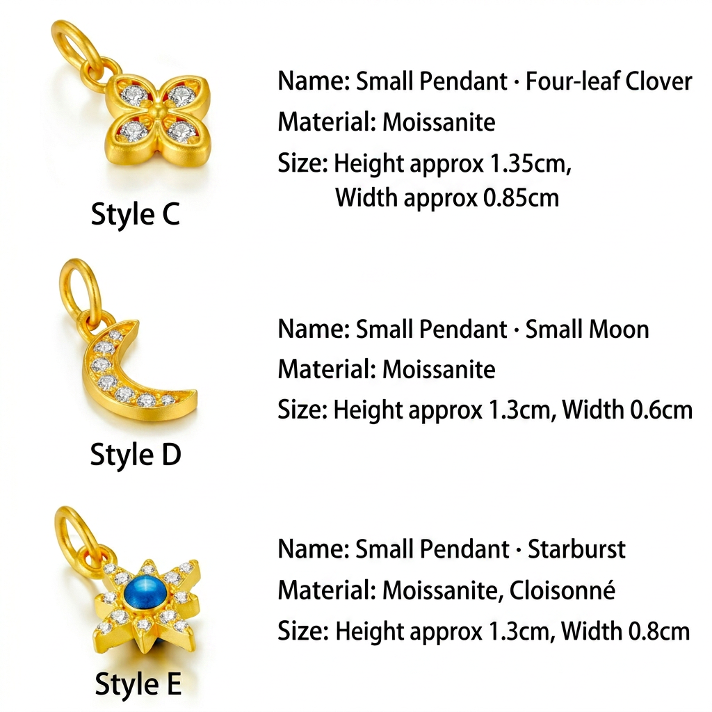 24K Gold Moissanite Star Clover Moon Multi-Style Charm D.I.Y Jewelry Making