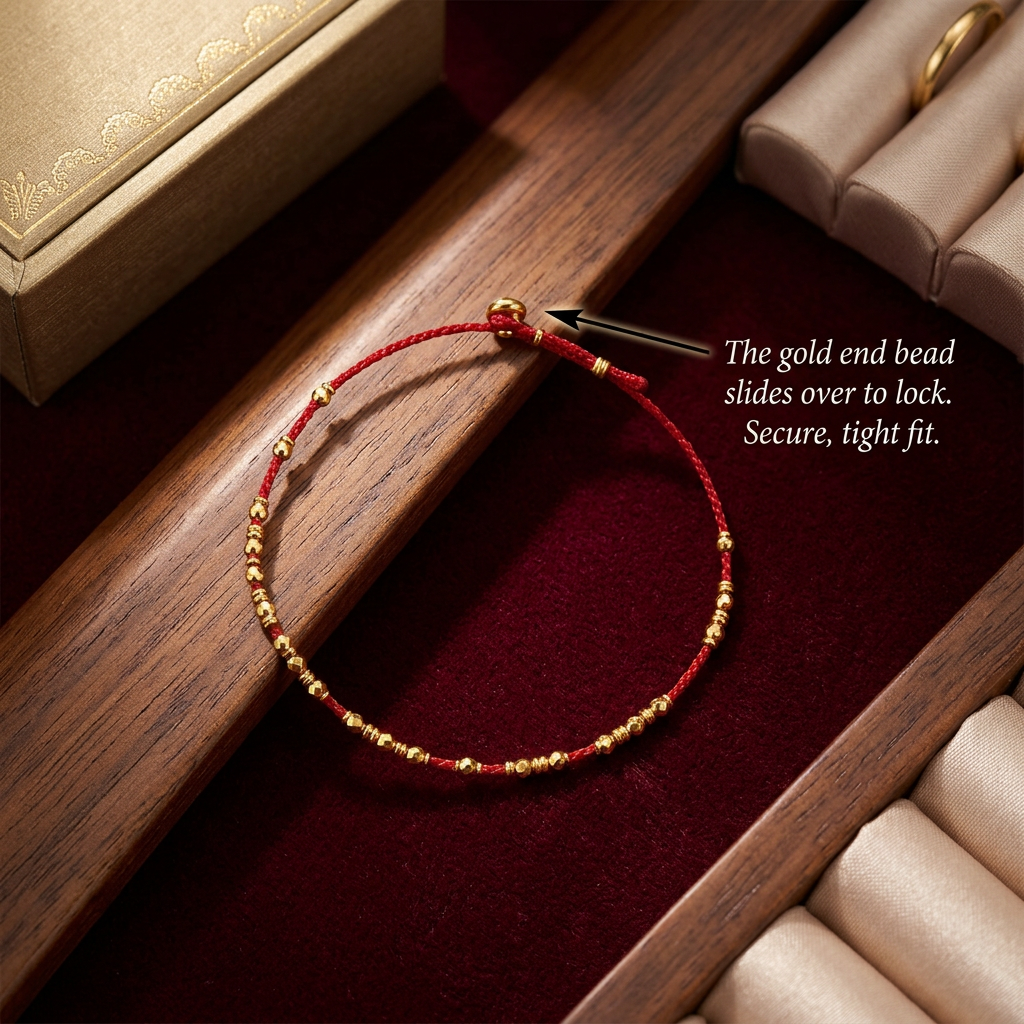 24K Gold Minimal Style Zircon Sparkling Beads Ultra-Fine Adjustable Cord Bracelet