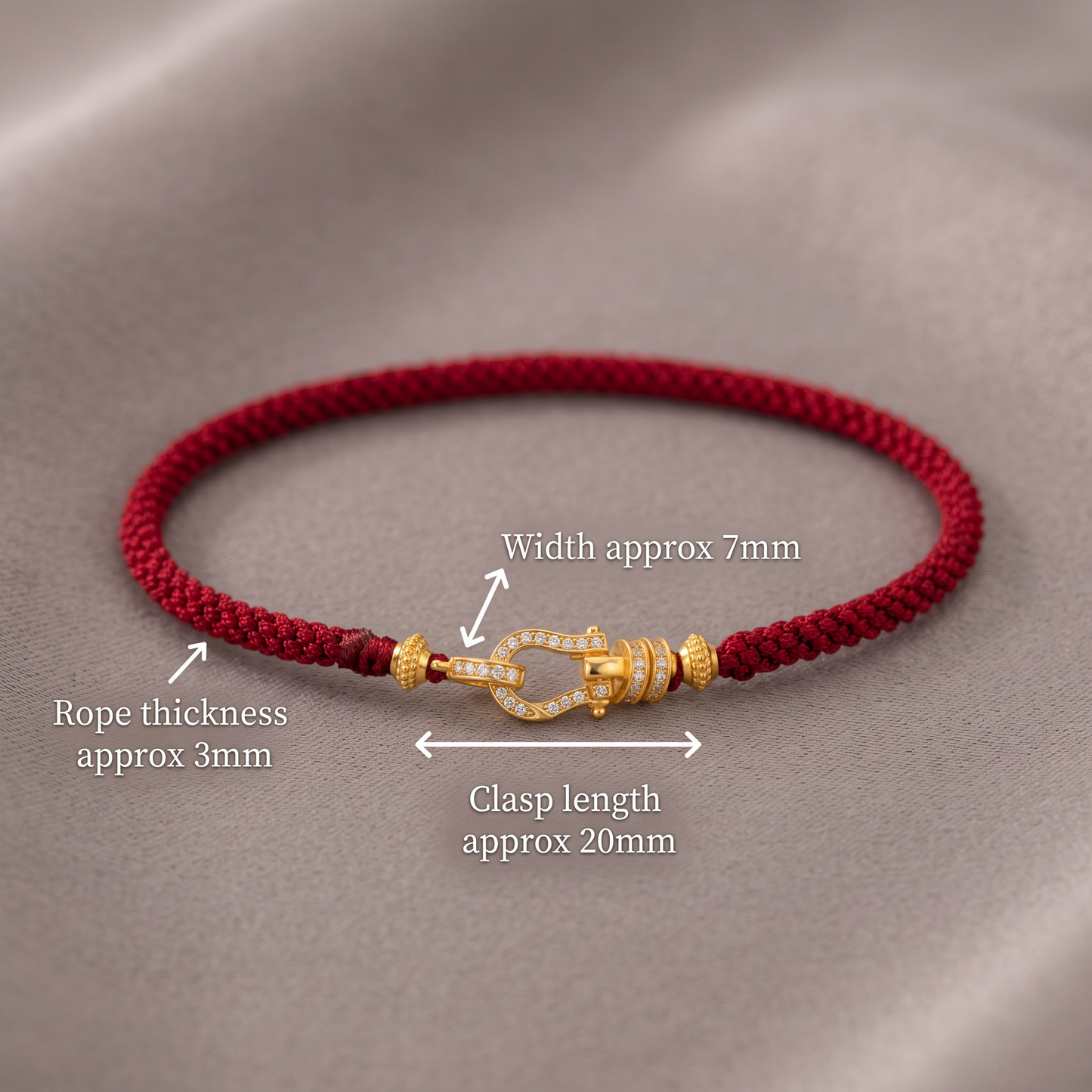 24K 999 Fine Gold Red Cord Bracelet with Moissanite Horseshoe Clasp