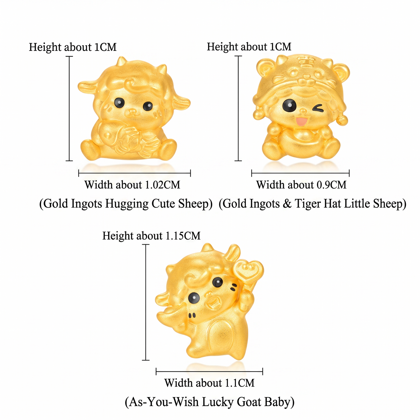 24K 5D Hard Gold Chinese Zodiac Baby Sheep D.I.Y Charm Pendant Spacer
