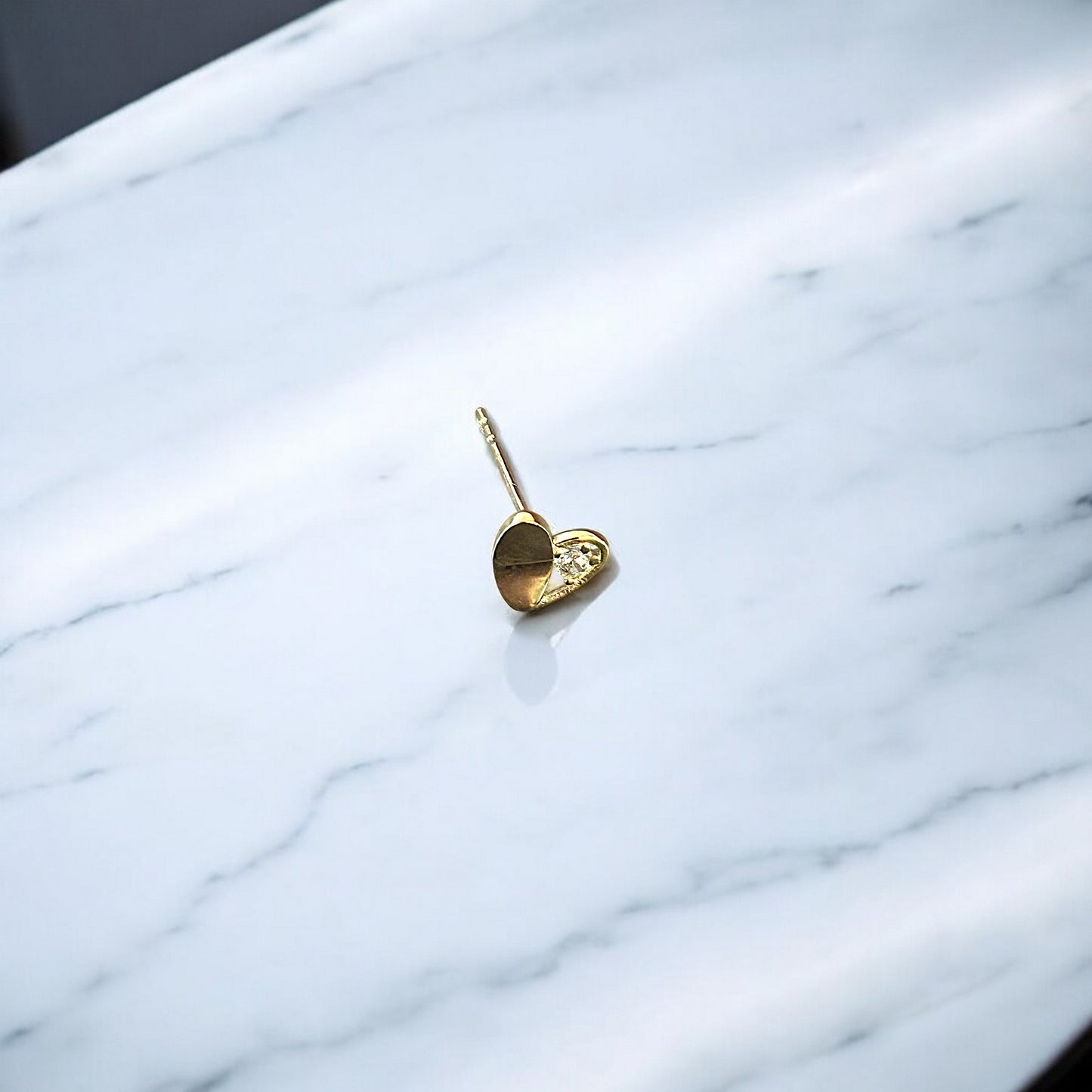 14K Pure Gold Minimal Zircon Heart Stud Earrings