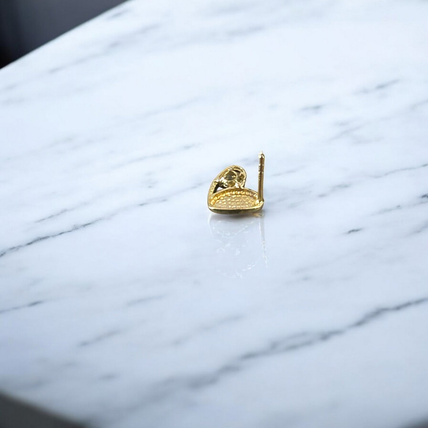 14K Pure Gold Minimal Zircon Heart Stud Earrings