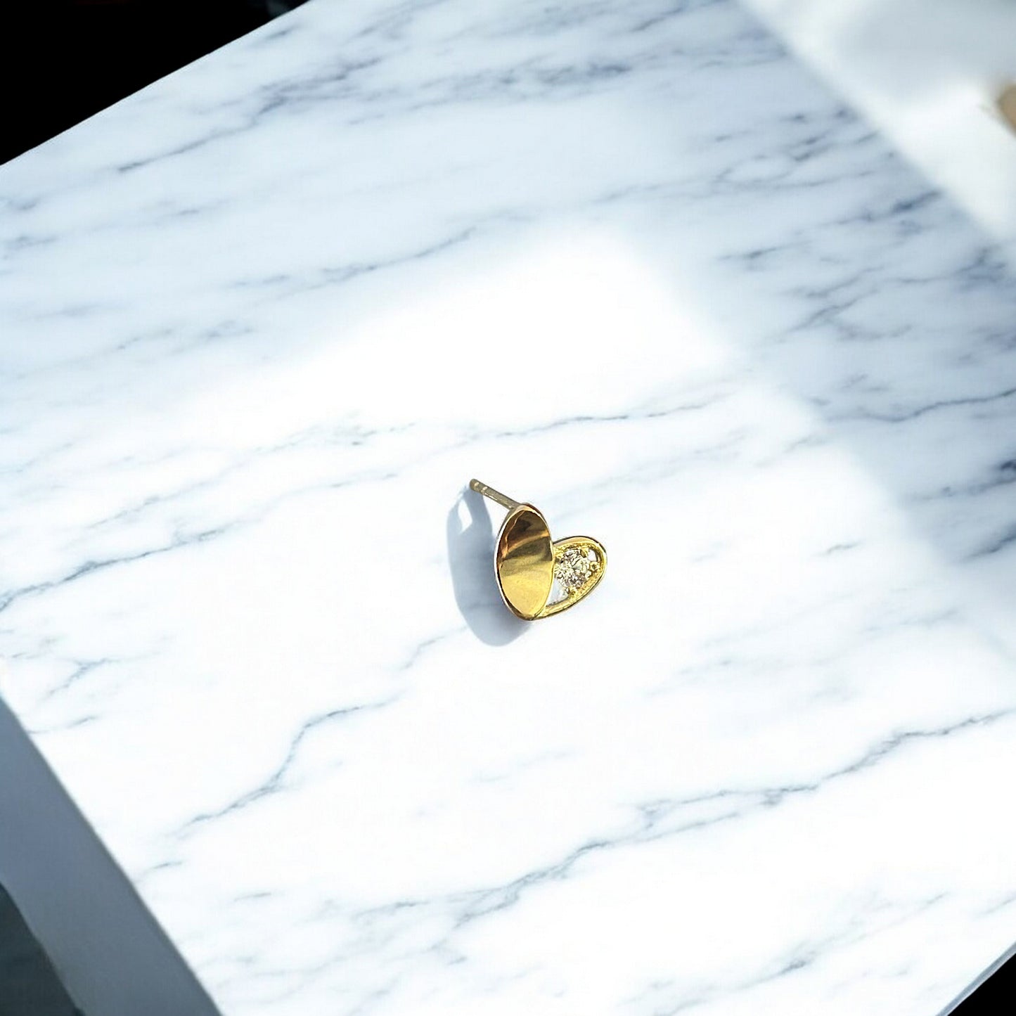 14K Pure Gold Minimal Zircon Heart Stud Earrings